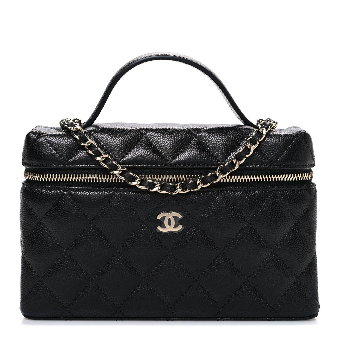 Caviar Quilted Top Handle Slim Vanity With Chain Black