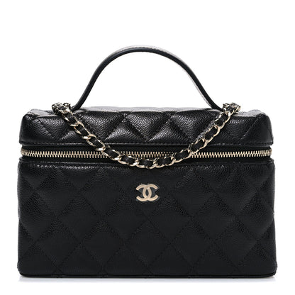 Caviar Quilted Top Handle Slim Vanity With Chain Black