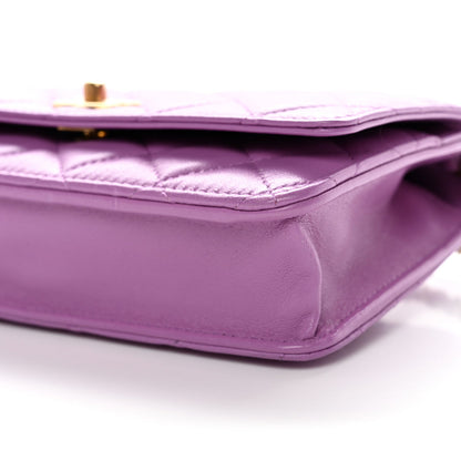 Lambskin Quilted CC Pearl Crush Wallet on Chain WOC Purple