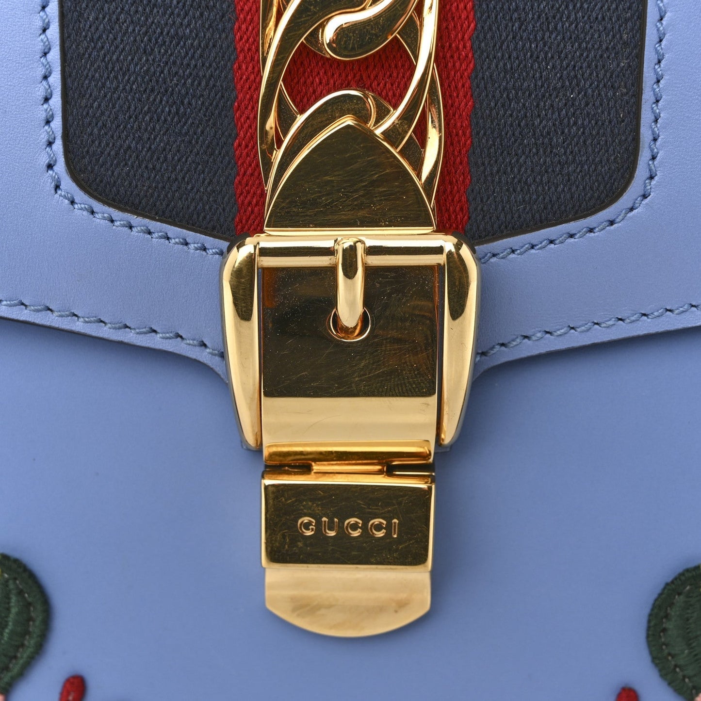 Calfskin Embroidered Medium Sylvie Top Handle Bag Clear Sky Blue