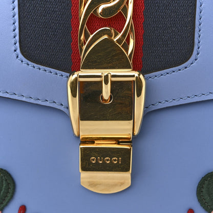 Calfskin Embroidered Medium Sylvie Top Handle Bag Clear Sky Blue