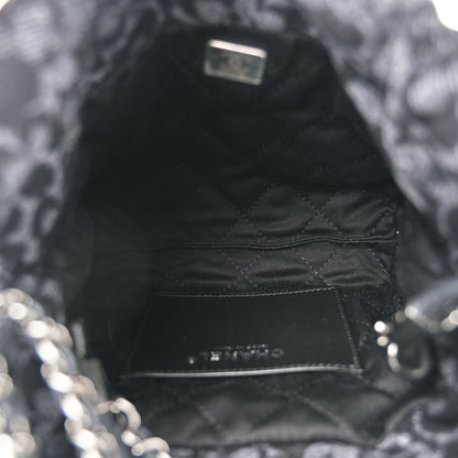 Denim Quilted Floral Print Mini Chanel 22 Black Grey
