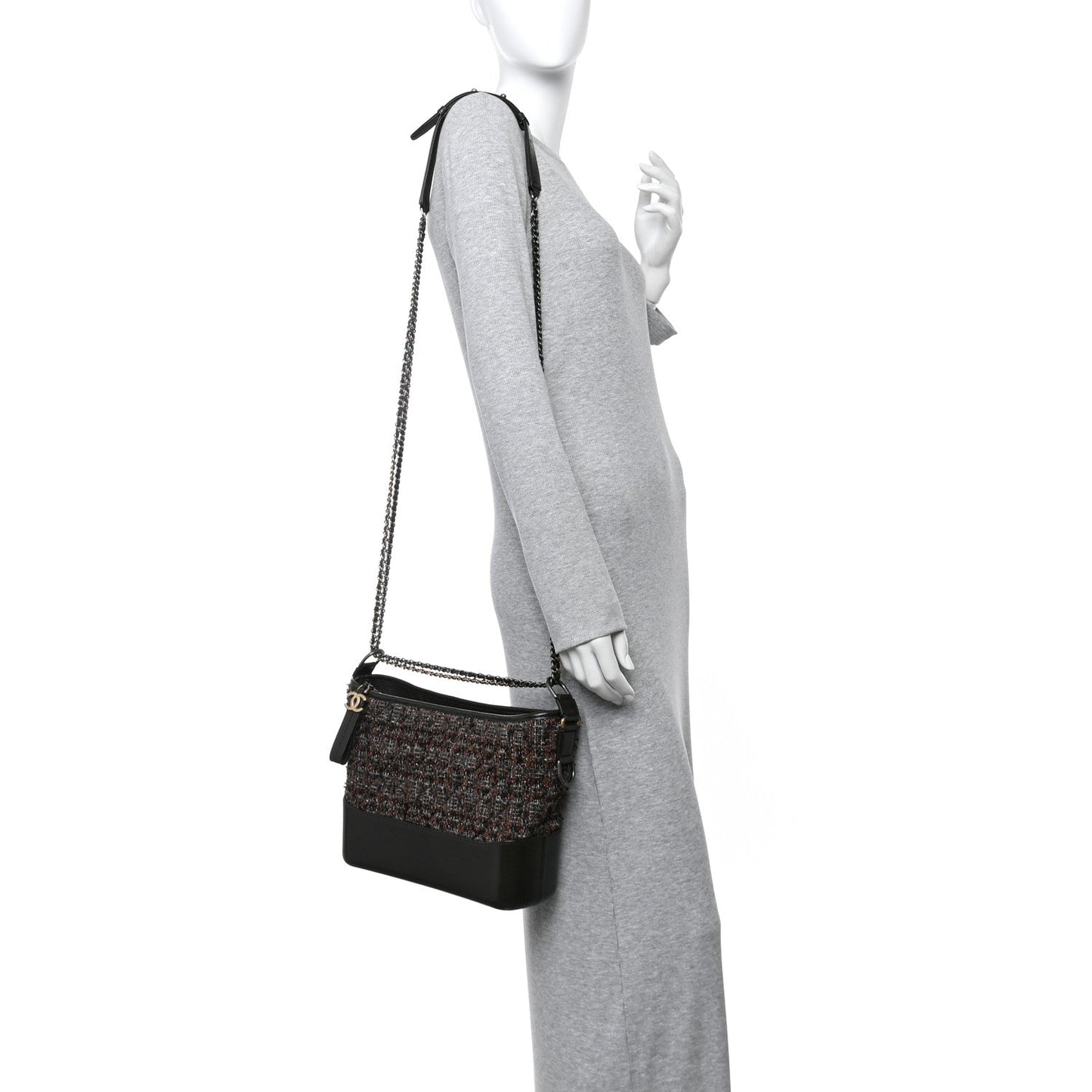 Tweed Calfskin Medium Gabrielle Hobo Brown