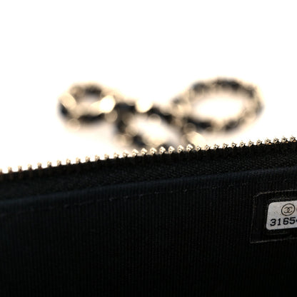 Lambskin Quilted Small Top Handle Vanity Case With Chain Black