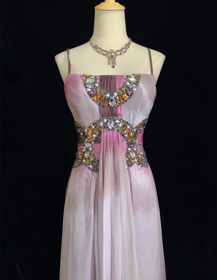 Pretty Ombre Purple Chiffon Beaded Long Evening Dress Formal Birthday Prom Dresses SP1438