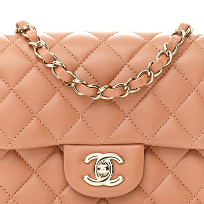Lambskin Quilted Mini Square Flap Brown