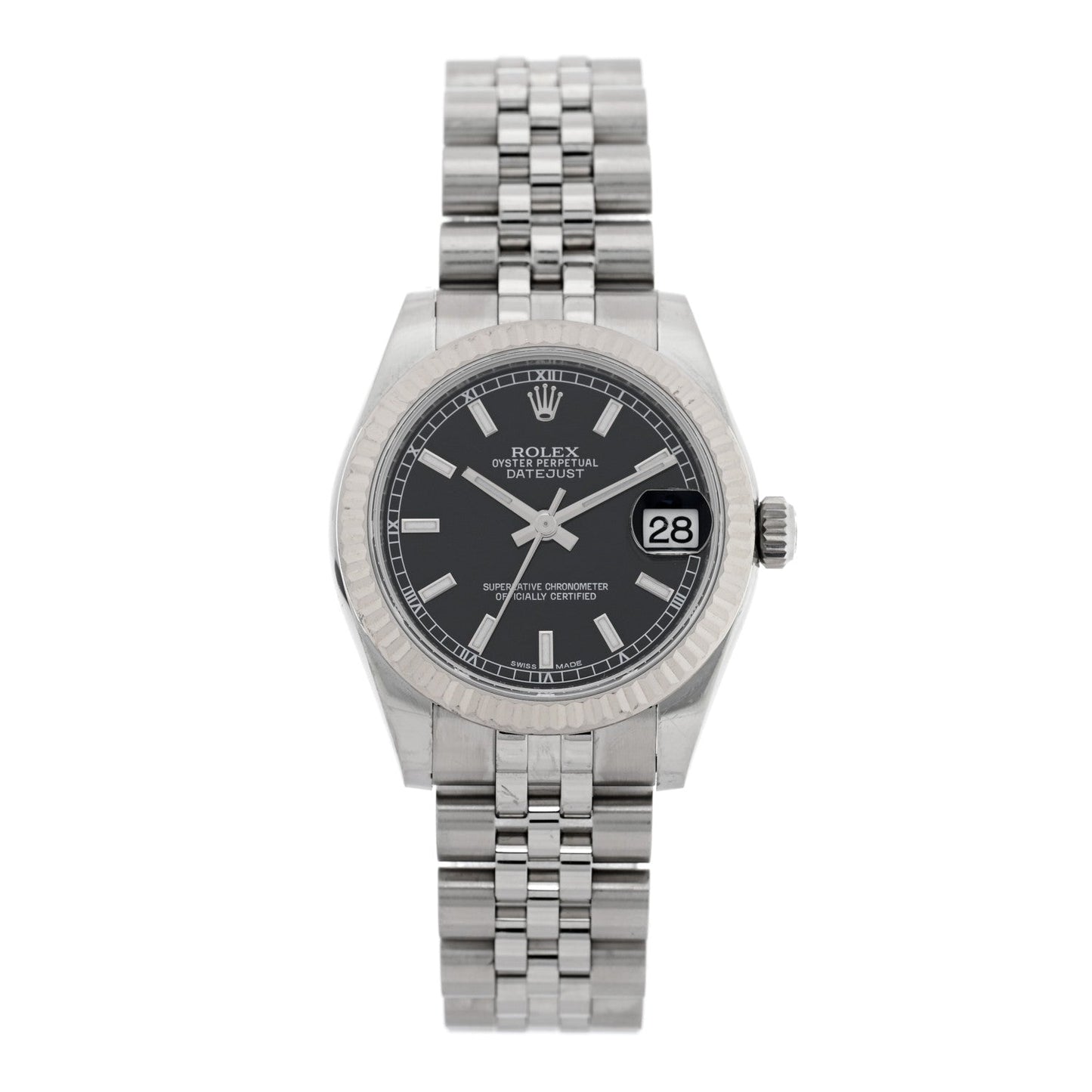 Stainless Steel 18K White Gold 31mm Oyster Perpetual Datejust Watch Black 178274