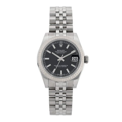 Stainless Steel 18K White Gold 31mm Oyster Perpetual Datejust Watch Black 178274