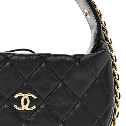 Lambskin Quilted Chain Around Pouch Black