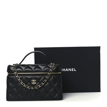Caviar Quilted Top Handle Slim Vanity With Chain Black