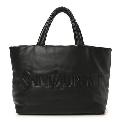 Lambskin Wide Puffer Tote Black