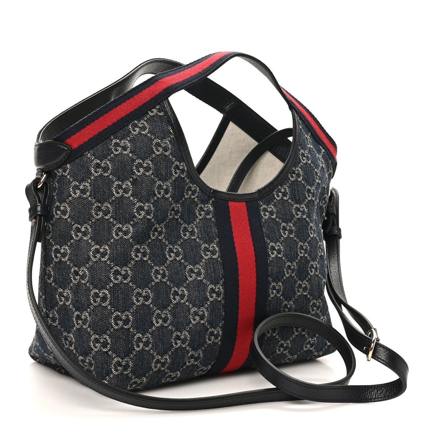 Denim GG Monogram Web Small Giglio Tote Blue White