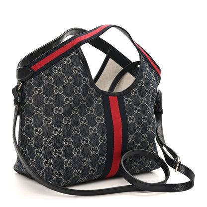 Denim GG Monogram Web Small Giglio Tote Blue White