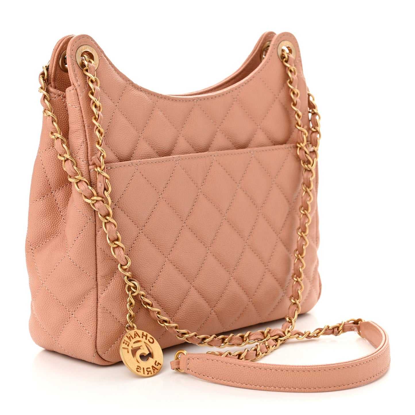 Caviar Quilted Wavy CC Hobo Beige