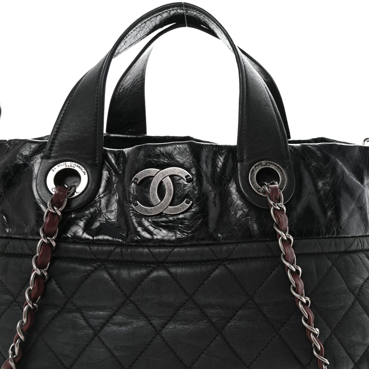 Iridescent Calfskin Quilted Large In The Mix Tote Black