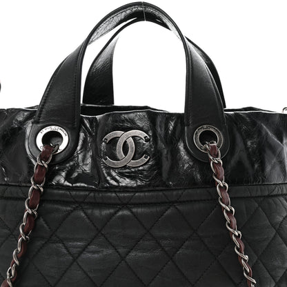 Iridescent Calfskin Quilted Large In The Mix Tote Black