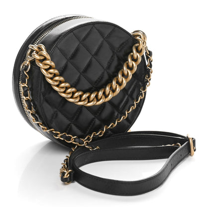 Glazed Calfskin Round As Earth Evening Bag Black