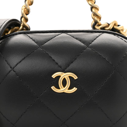 Lambskin Quilted CC Bubble Vanity Case With Chain Black