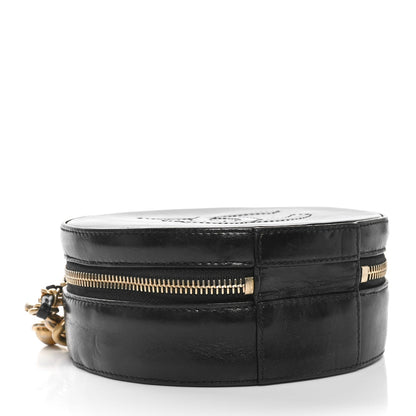 Glazed Calfskin Round As Earth Evening Bag Black