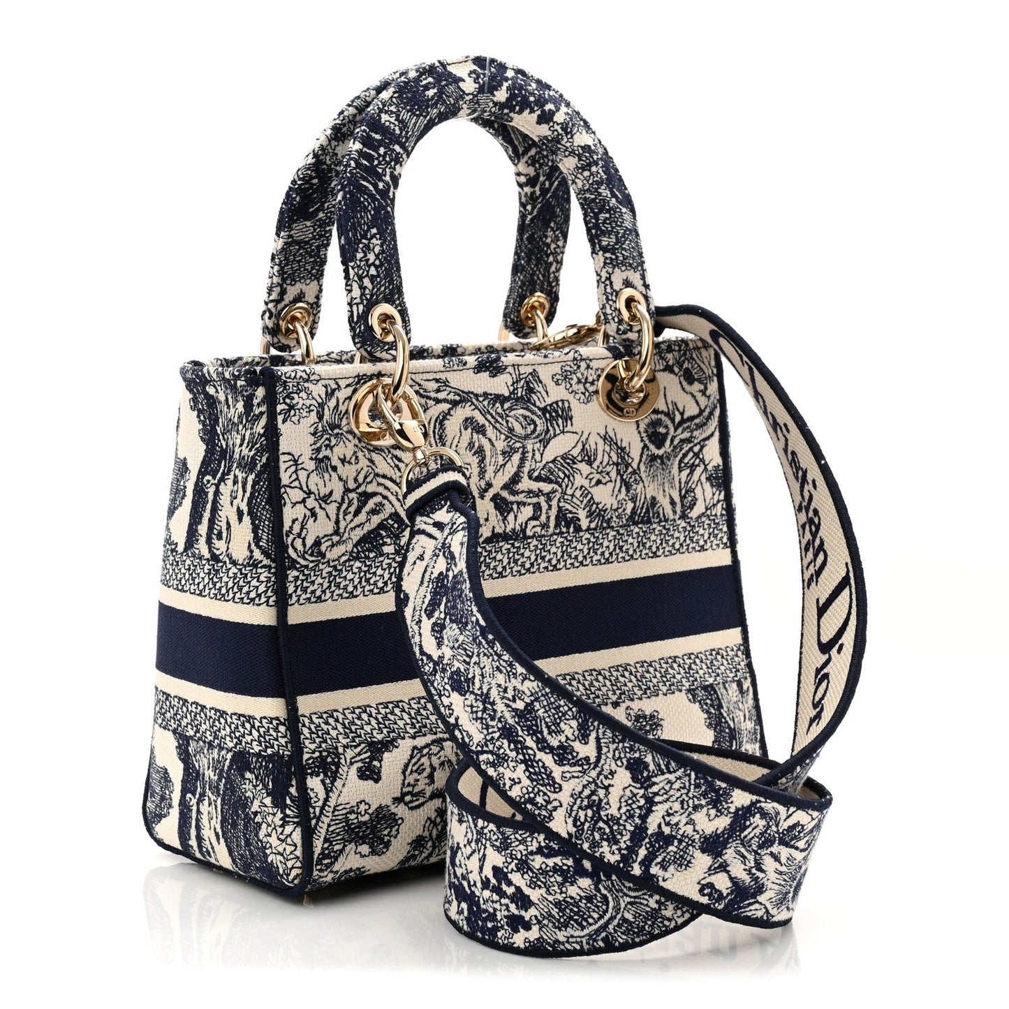 Toile De Jouy Embroidered Medium Lady D-Lite Blue