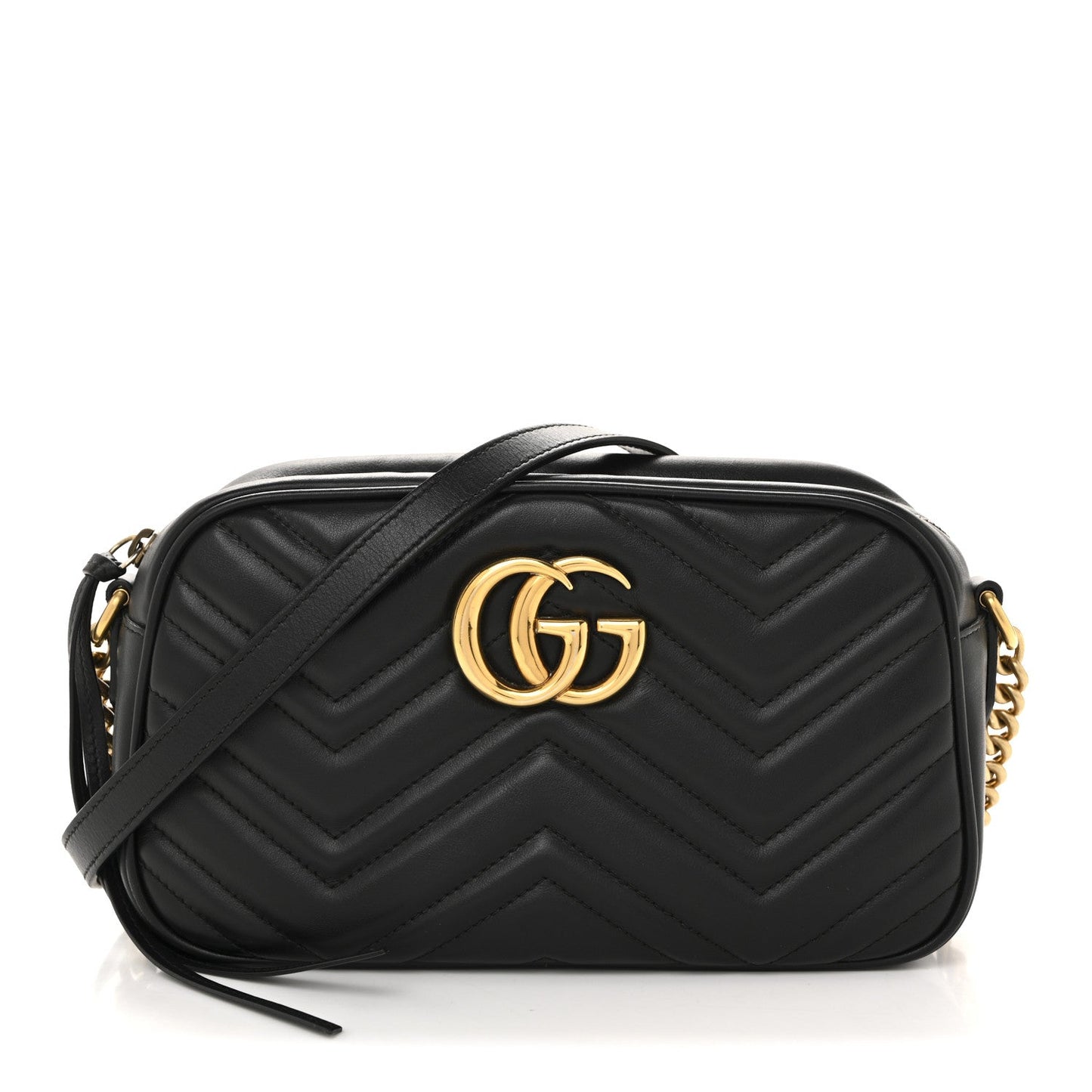 Calfskin Matelasse Small GG Marmont Chain Shoulder Bag Black