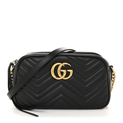 Calfskin Matelasse Small GG Marmont Chain Shoulder Bag Black