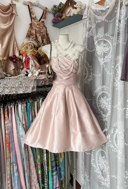 Light pink strapless A-line short prom dress R7475