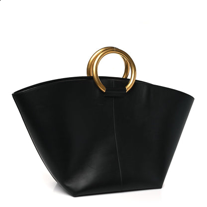Smooth Calfskin Maxi Trapezoid Shopping Tote Black