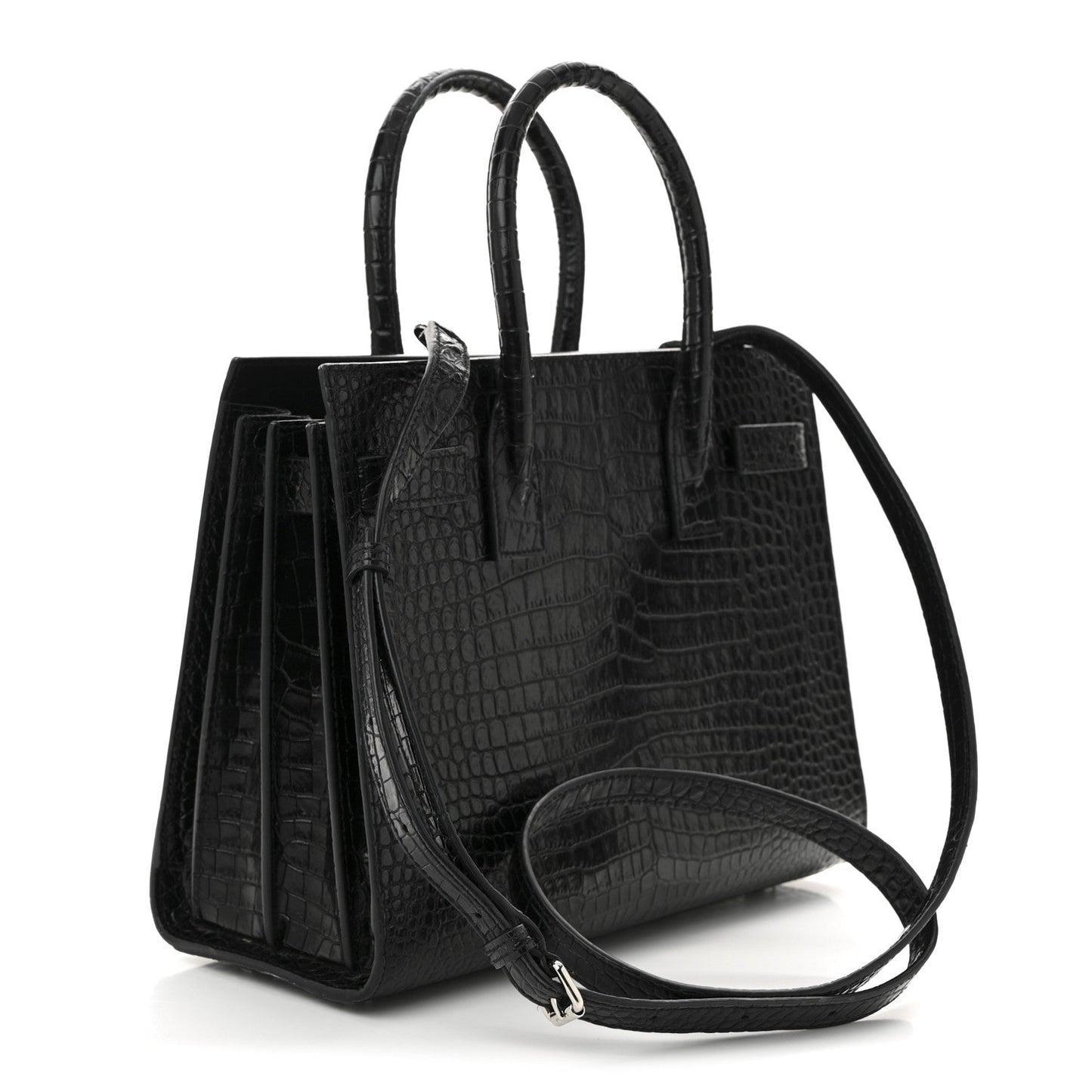 Calfskin Crocodile Embossed Baby Sac De Jour Black