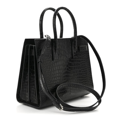 Calfskin Crocodile Embossed Baby Sac De Jour Black