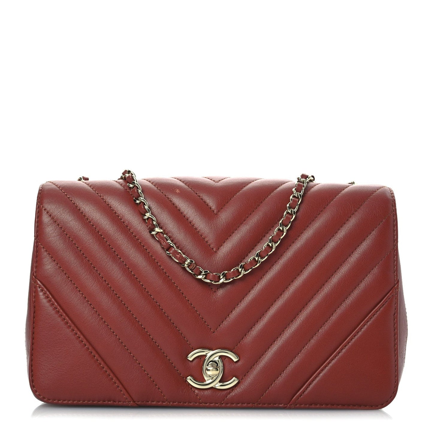 Calfskin Chevron Quilted Small Statement Flap Red