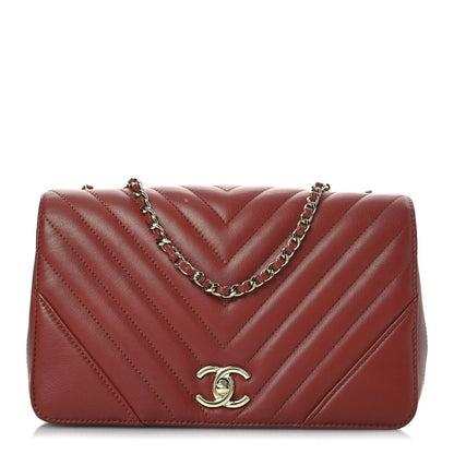 Calfskin Chevron Quilted Small Statement Flap Red