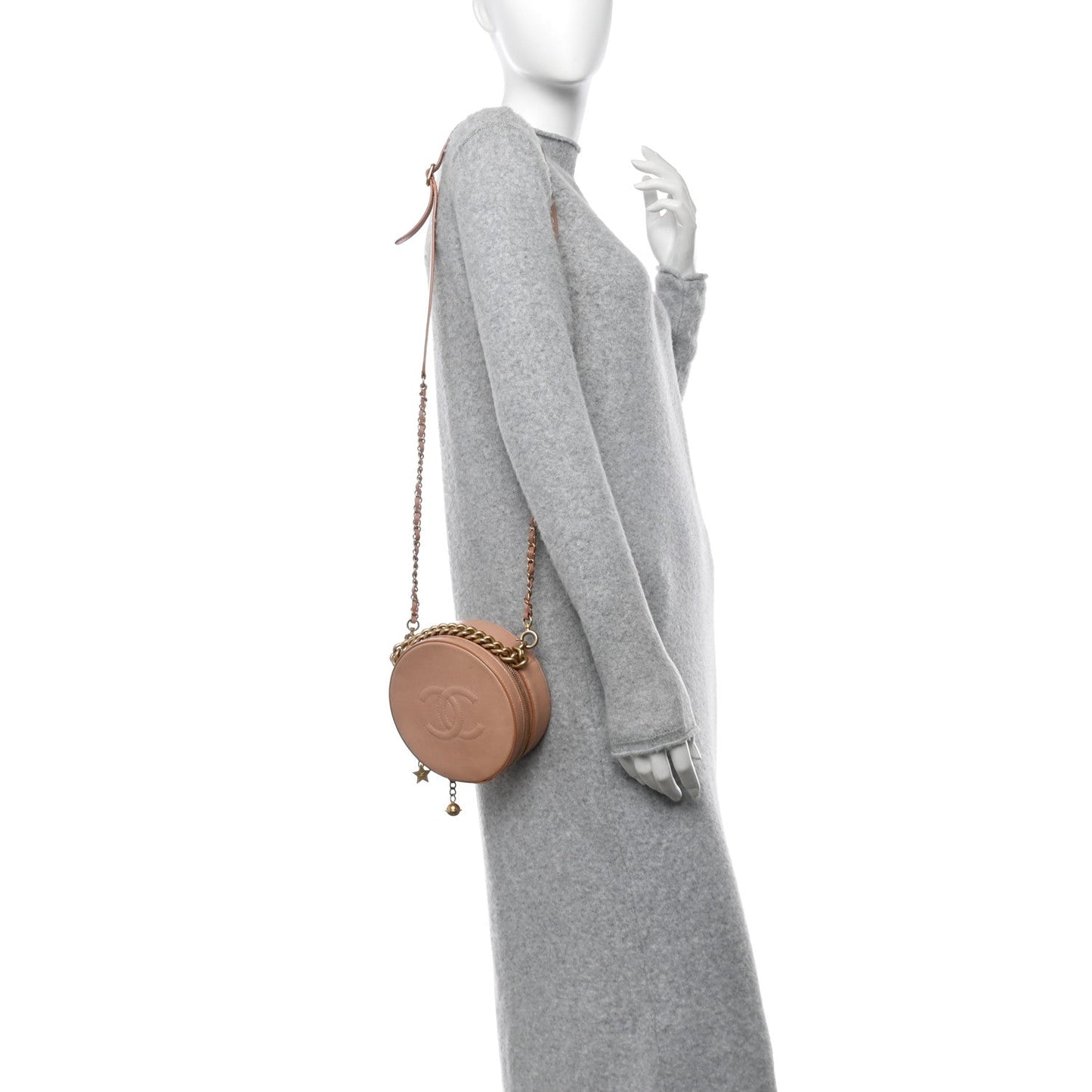 Glazed Calfskin Round As Earth Evening Bag Beige