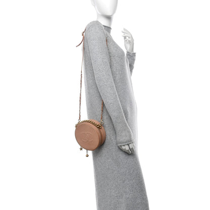 Glazed Calfskin Round As Earth Evening Bag Beige