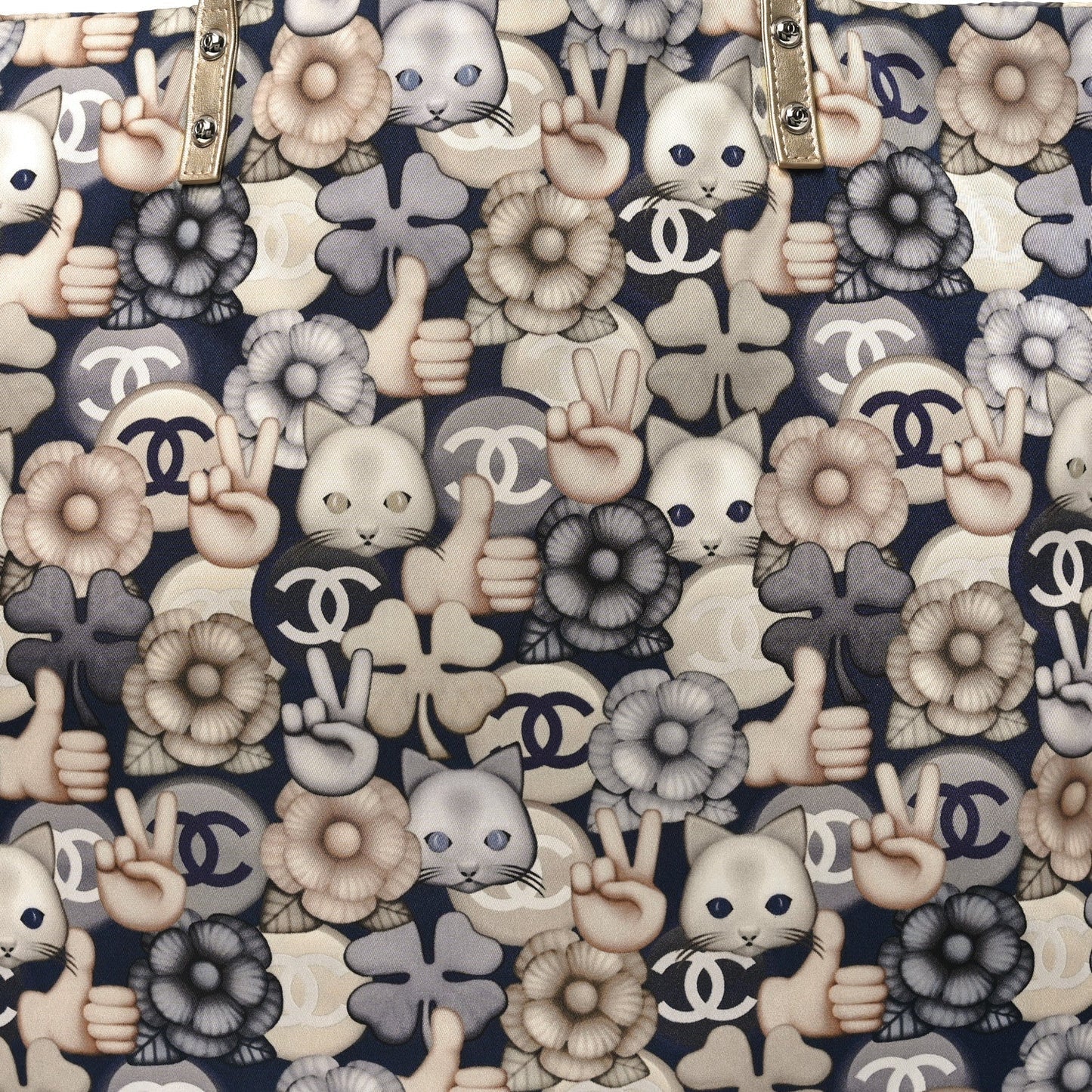Nylon Cat Emoticon Tote Navy Silver