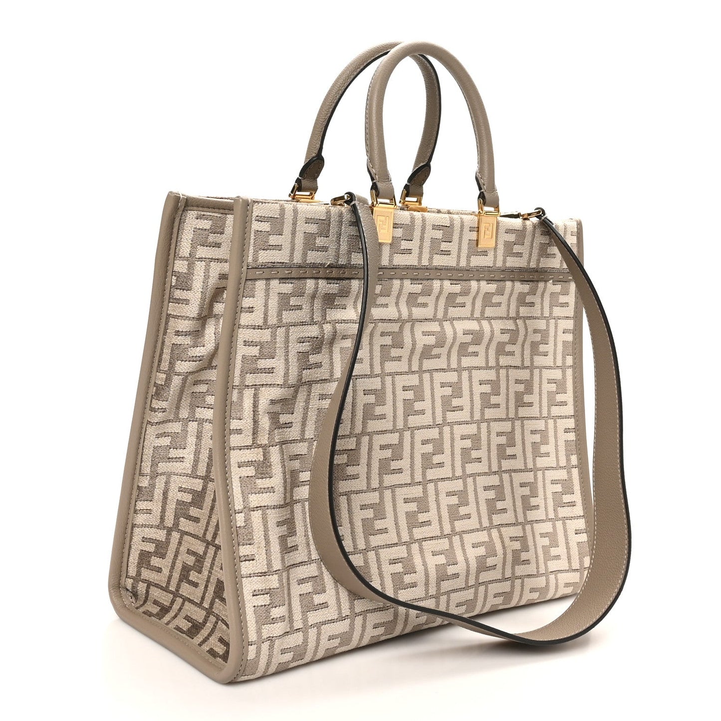 Chenille Vitello Cher FF Medium Fendi Sunshine Shopper Tote Tortora