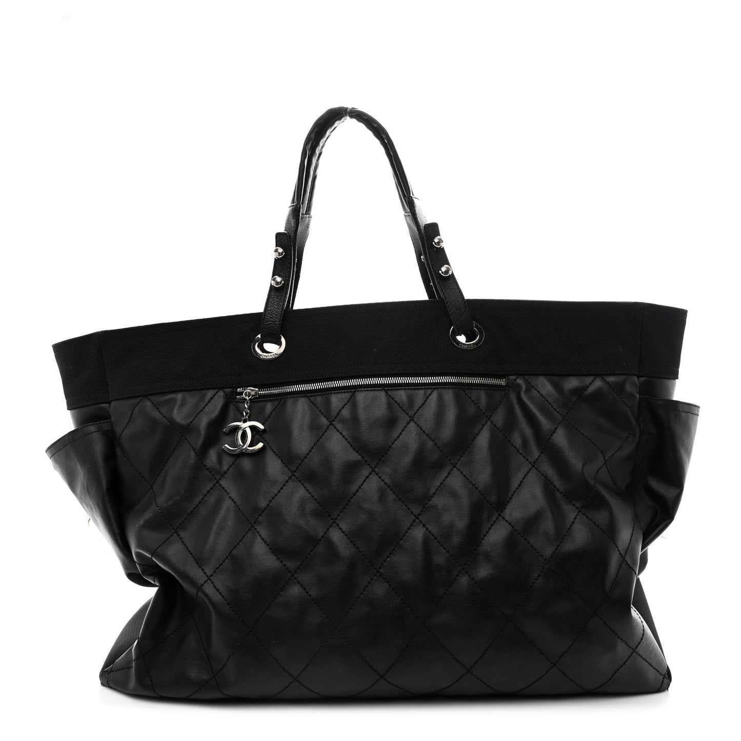 Coated Canvas Stitched XL Paris Biarritz Tote Black