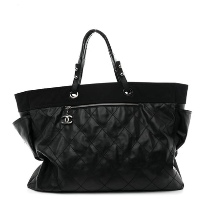 Coated Canvas Stitched XL Paris Biarritz Tote Black