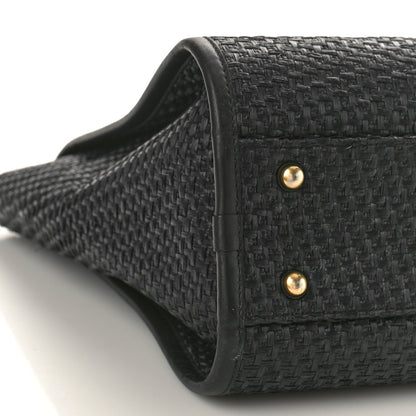 Straw Raffia Calfskin Chain Small Deauville Tote Black
