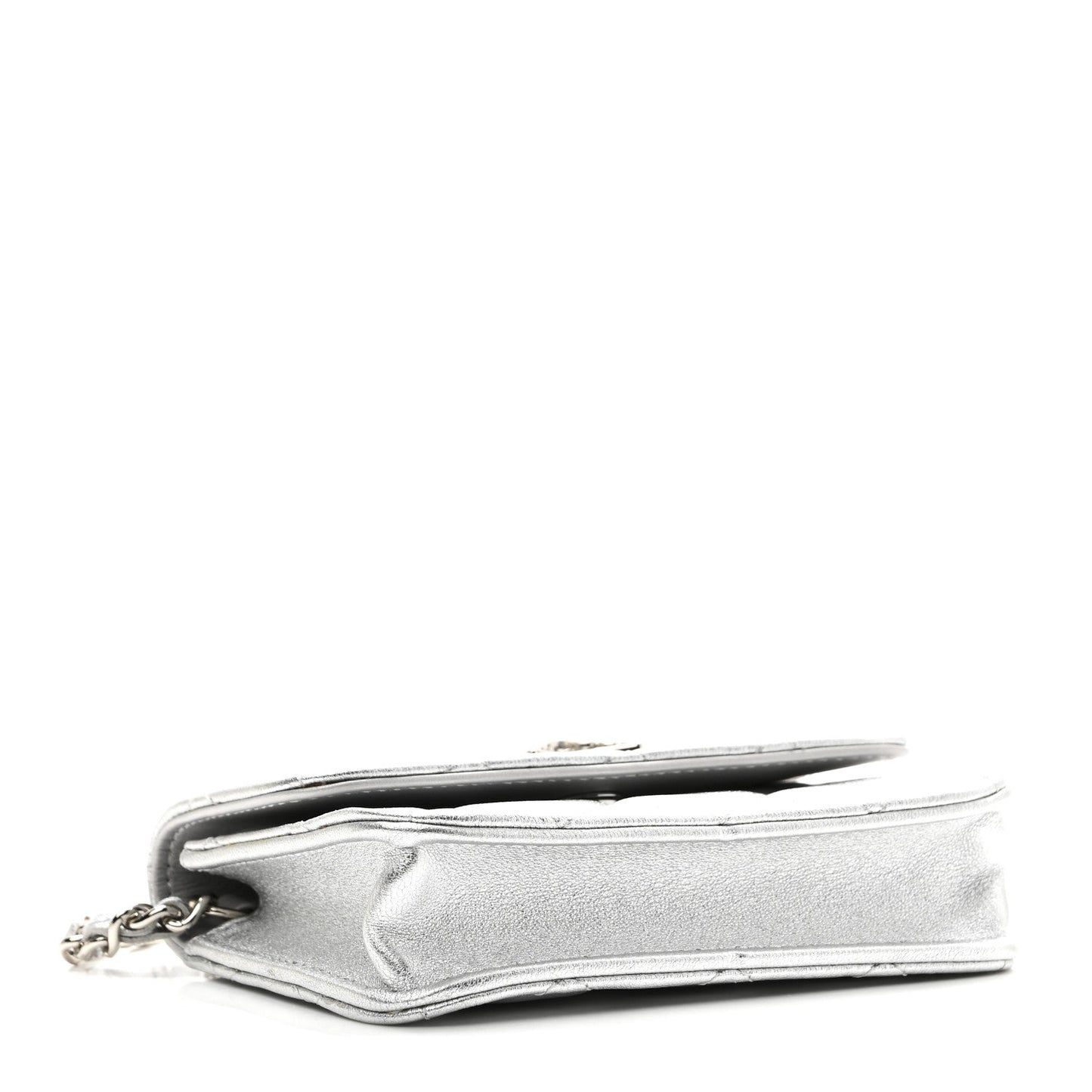 Metallic Lambskin Crystal Quilted Star Chain Belt Bag Silver