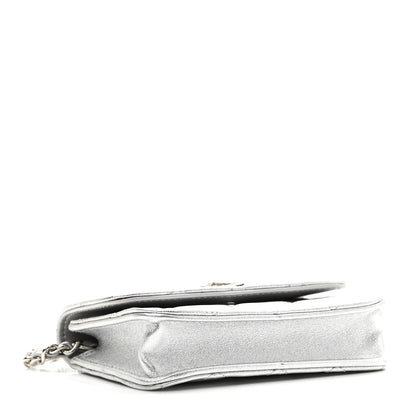 Metallic Lambskin Crystal Quilted Star Chain Belt Bag Silver