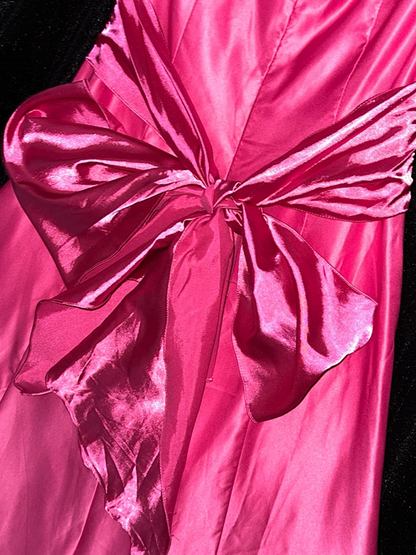 Rose pink strapless high-waisted slimming long ball gown R6997
