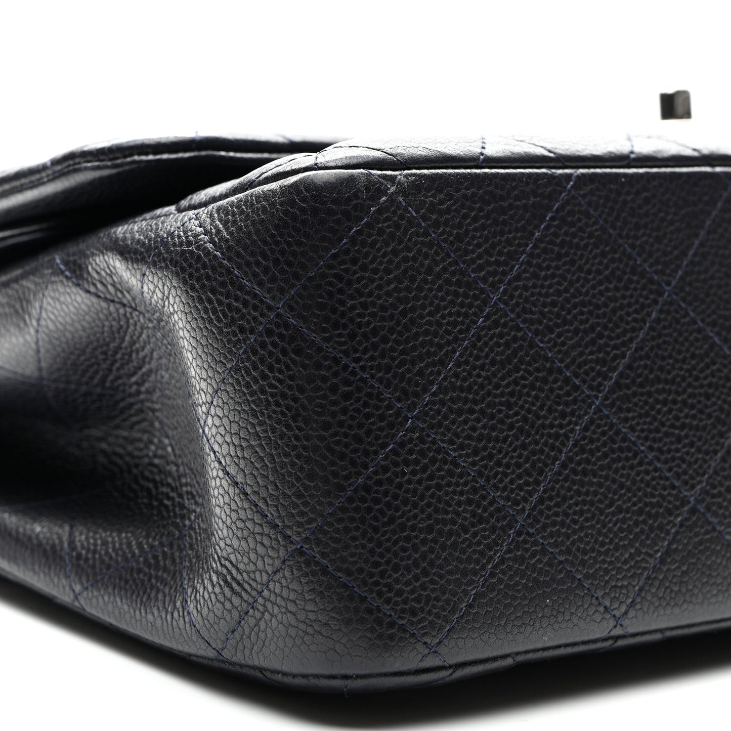 Caviar Quilted Jumbo Double Flap Navy Blue