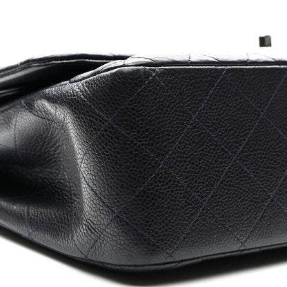 Caviar Quilted Jumbo Double Flap Navy Blue