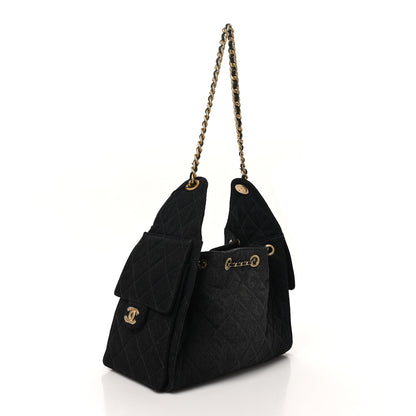 Washed Denim Quilted Small Chanel 25 Handbag Black