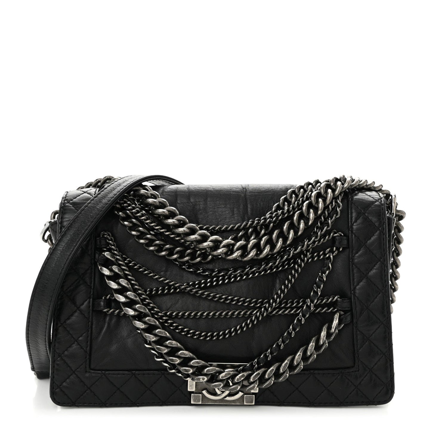 Calfskin Enchained New Medium Boy Flap Black
