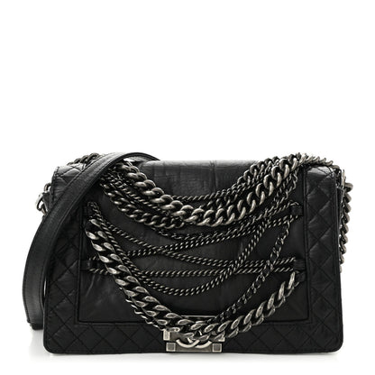 Calfskin Enchained New Medium Boy Flap Black