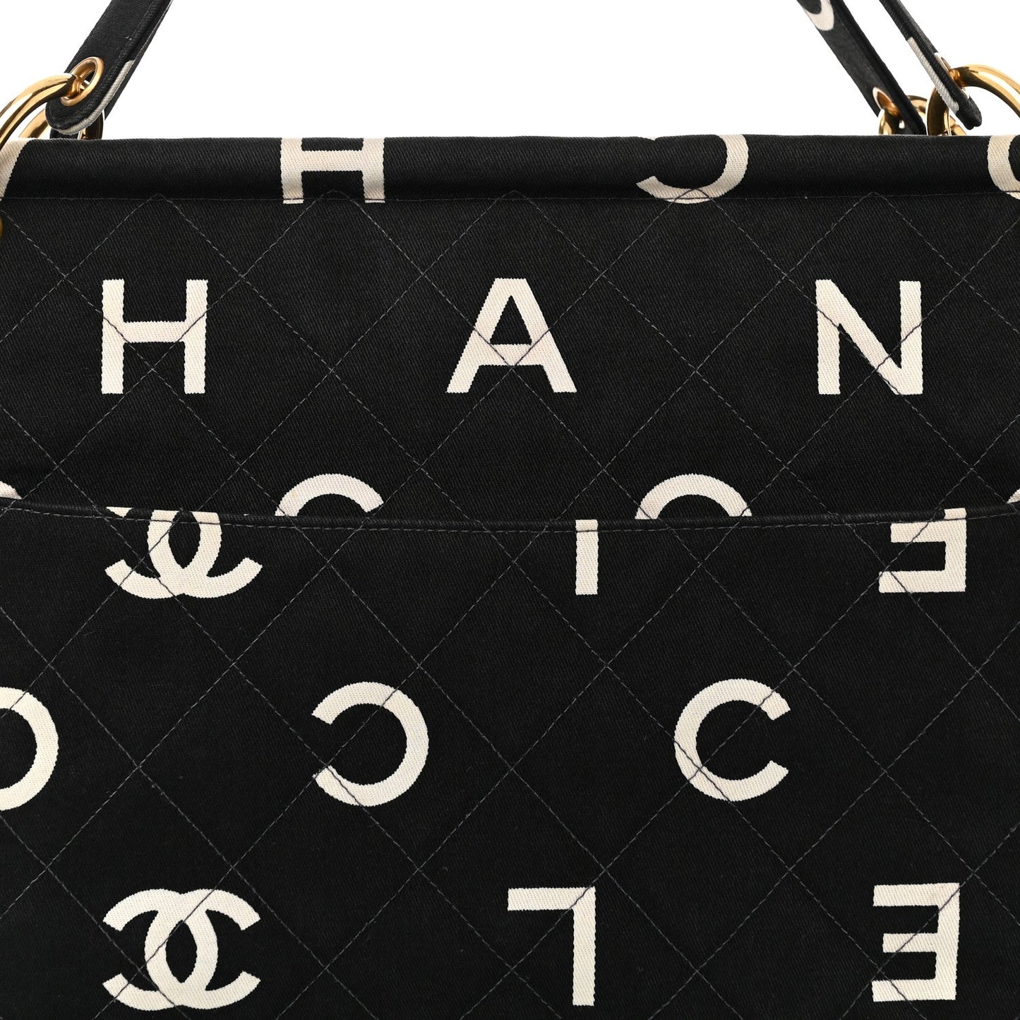 Canvas Printed Quilted Logo Tote Black White