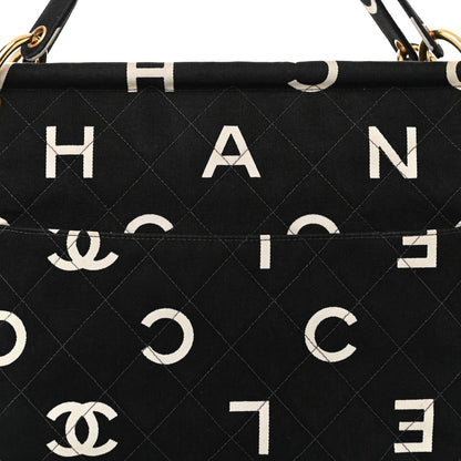 Canvas Printed Quilted Logo Tote Black White