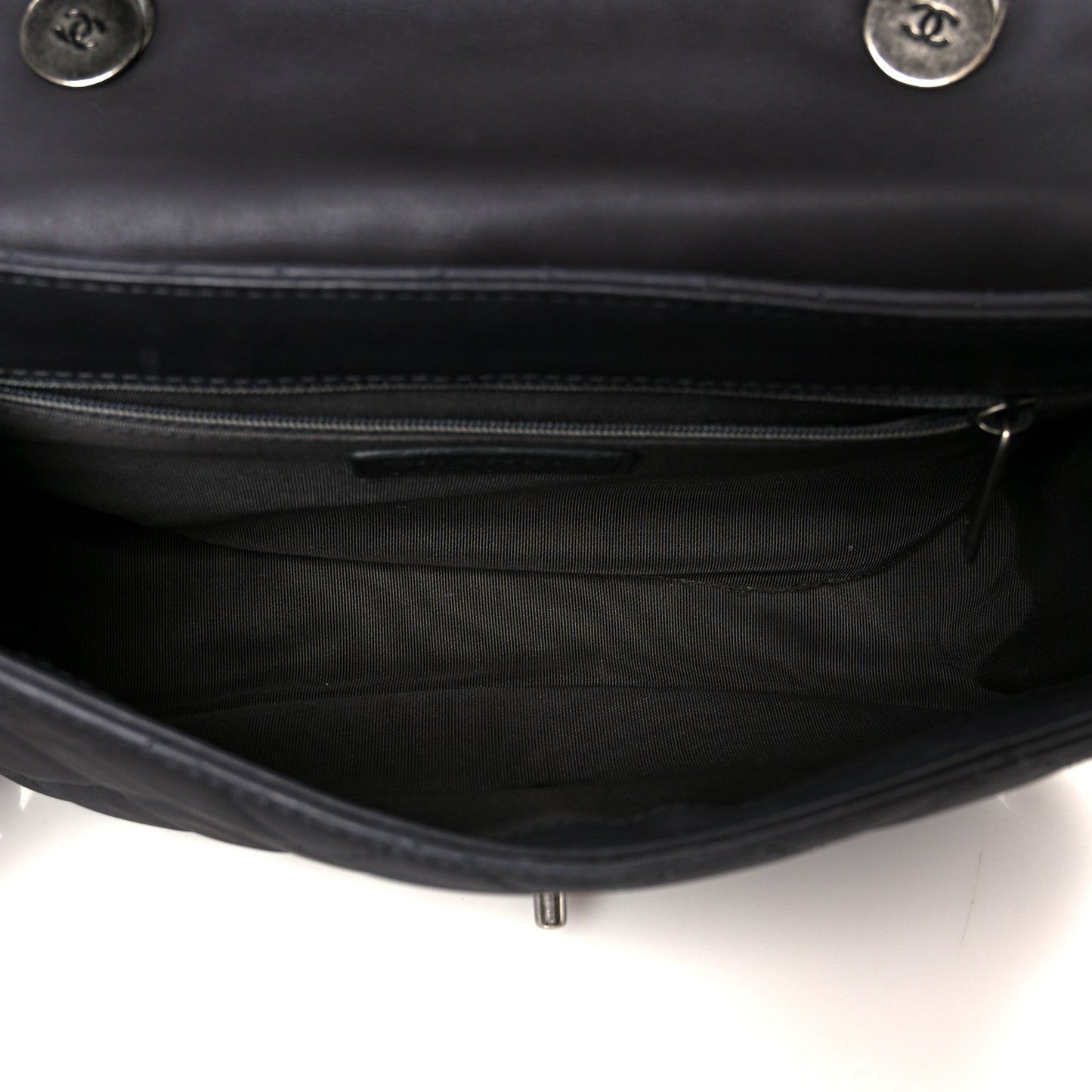 Shiny Goatskin Quilted Small Double Chained Messenger Flap Black